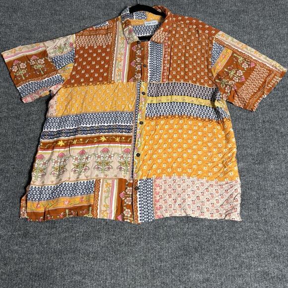 Raga Man Shirt Mens XL Multicolor Floral Patchwork Boho Festival Viscose India - Picture 1 of 14